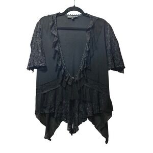 Pretty Angel Black‎ Lace Mesh Ruffle Lagenlook Cardigan Top L Gothic Romantic